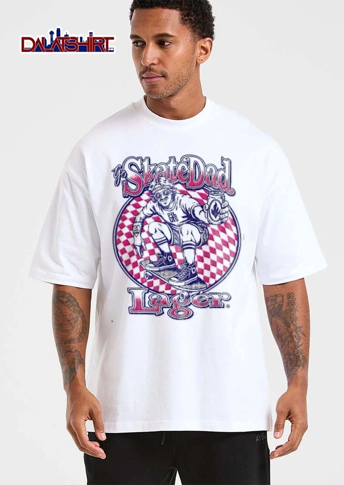 Go Skate Dad Lager Pils Skater Riding Skateboard Beer Can Checkerboard shirt