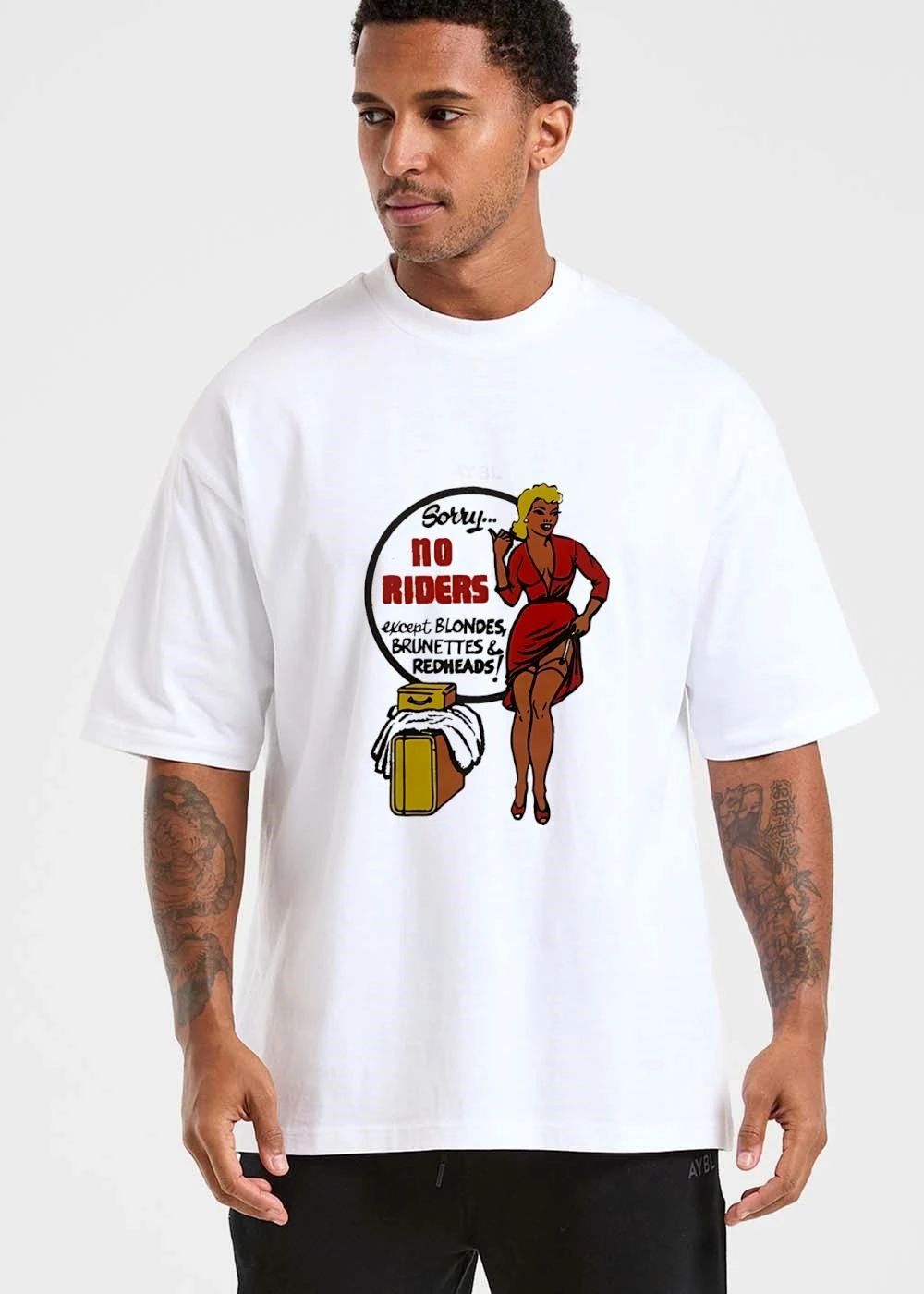 Sorry No Riders Except Blondes Brunettes And Redheads Vintage Pinup Woman Luggage Sign shirt