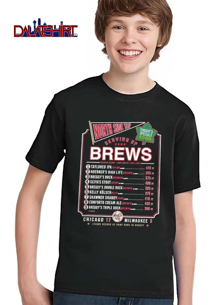 Chicago Cubs MLB North Side Tap Serving Up Brews Taylor Nico Hoerner Roster 2026 Scoreboard Chalkboard Pennant shirt