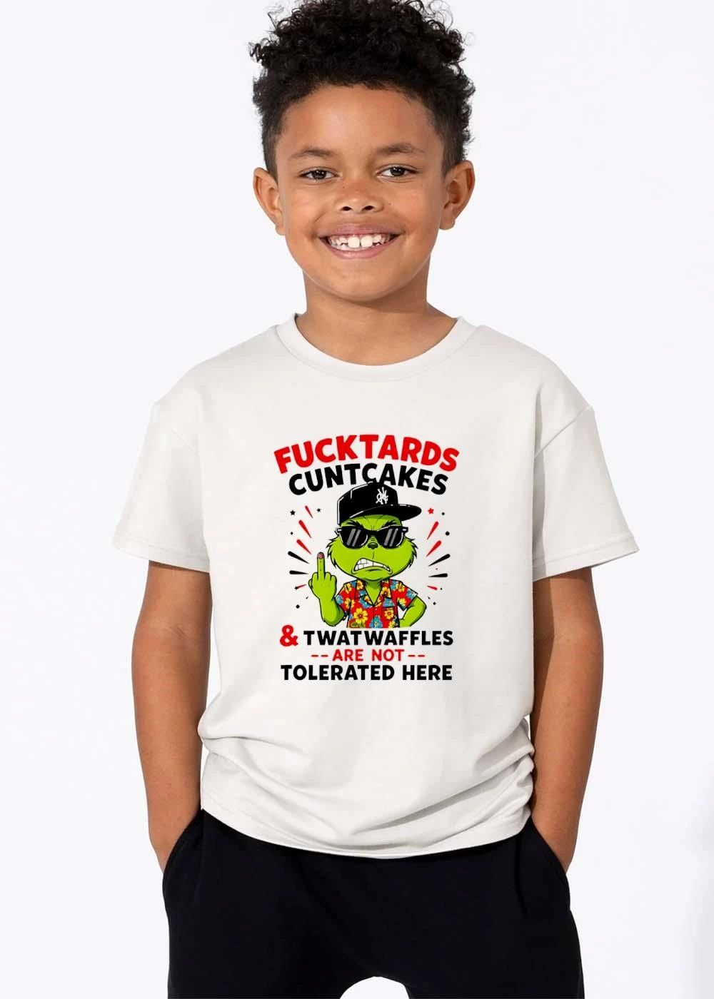 Original Fucktards Cuntcakes And Twatwaffles Are Not Tolerated Here Cartoon Green Creature Middle Finger Hawaiian shirt