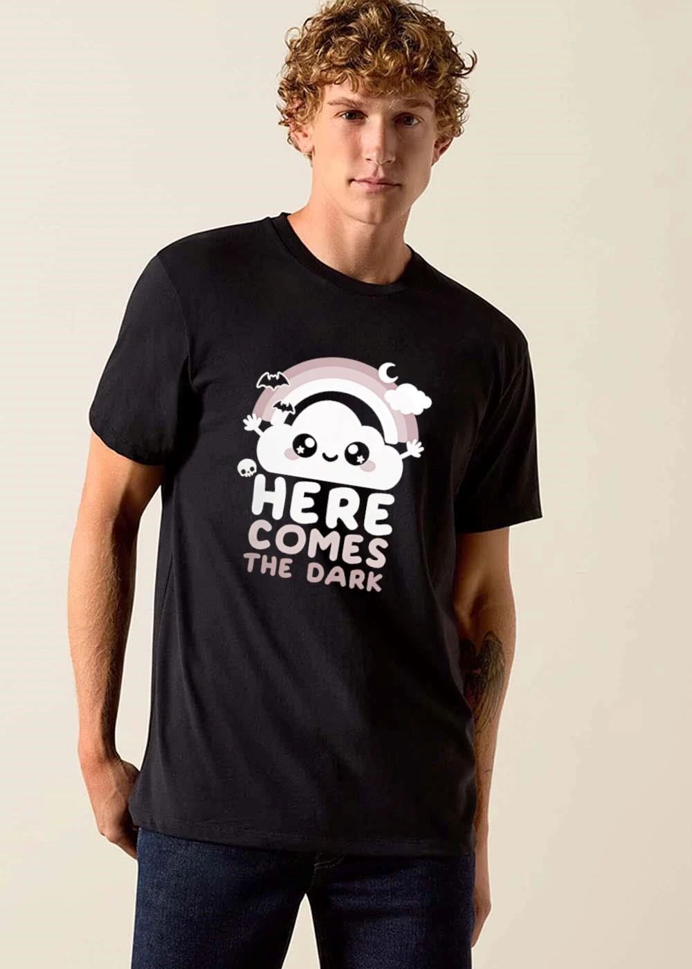 Here Comes The Dark Cute Cartoon Cloud Rainbow Bats Skull shirt