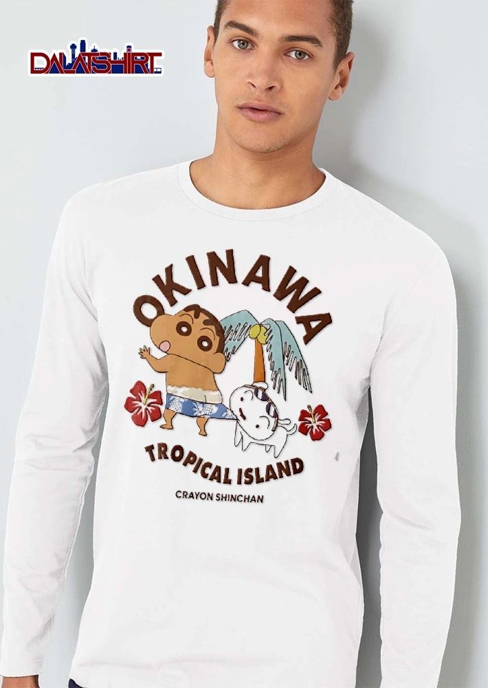 Crayon Shinchan Okinawa Tropical Island Shin Chan Shiro Cartoon Palm Tree Hibiscus Flowers shirt