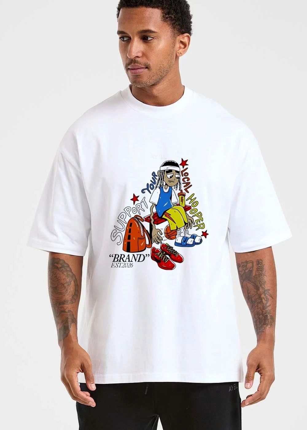 Brand Support Your Local Hooper Est 2026 Cartoon Basketball Player Bench Backpack Red Shoes shirt