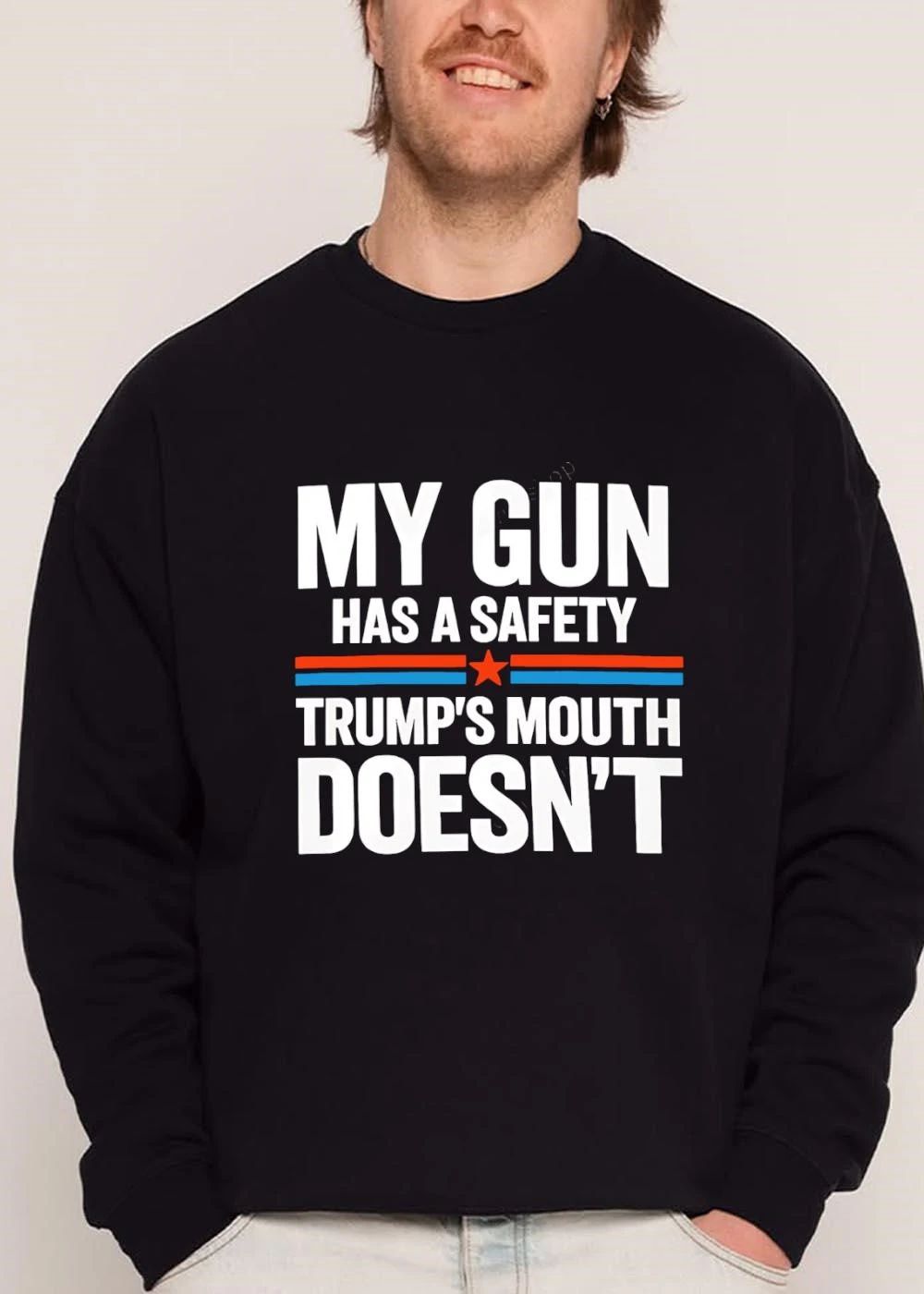 My Gun Has A Safety Trumps Mouth Doesnt Red Blue Stripes Star shirt