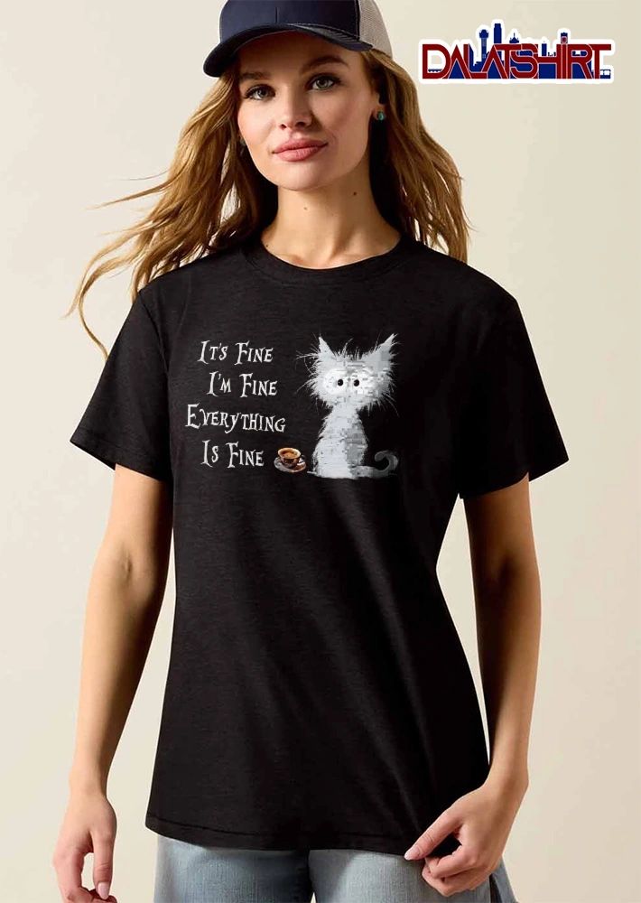 Its Fine Im Everything Is Cartoon Scruffy Gray Cat Coffee Cup shirt