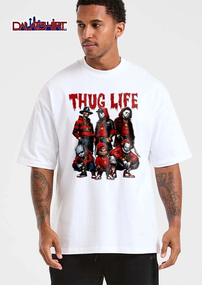 Thug Life Horror Movie Characters Hip Hop Streetwear Cartoon shirt