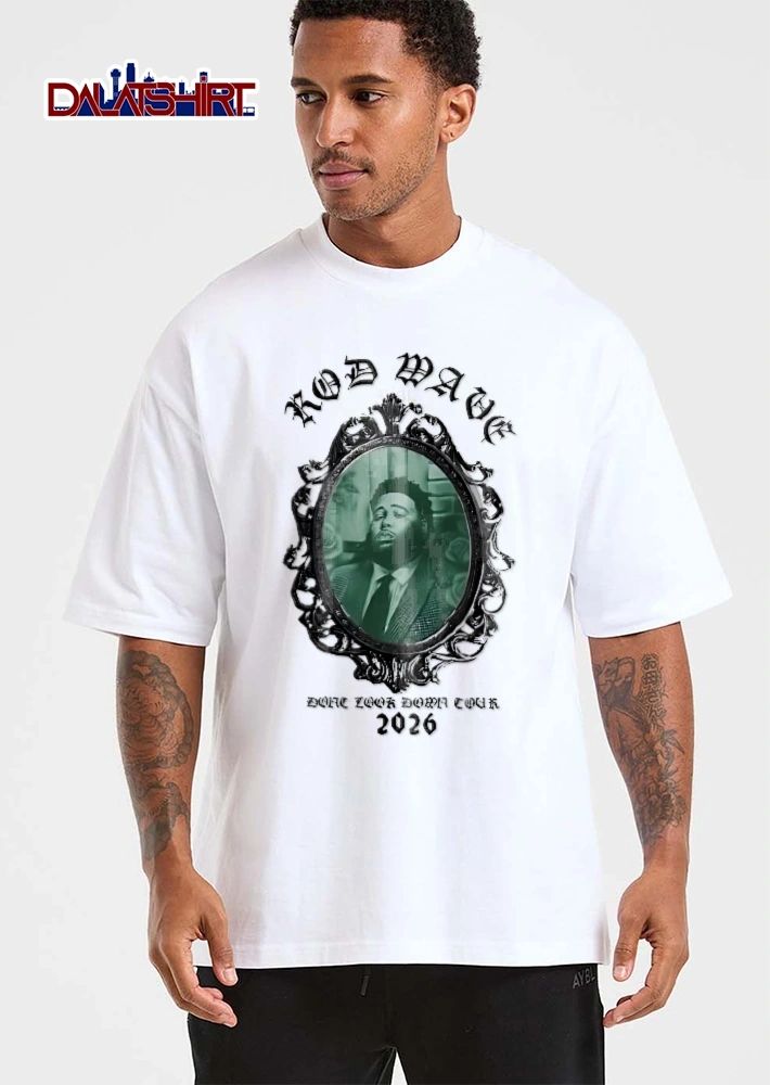 Dont Look Down Tour Rod Wave 2026 Green Tint Portrait Ornate Silver Frame shirt
