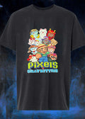 Pixels X Silly Kitties Cute Cats Character Mashup Cotton T-Shirt