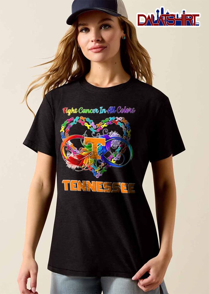 Tennessee Volunteers NCAA Fight Cancer In All Colors Ribbon Heart Rainbow Feather Infinity shirt