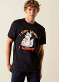 I Eat What Want Cartoon Chubby Raccoon Holding Donut Paper Bag shirt
