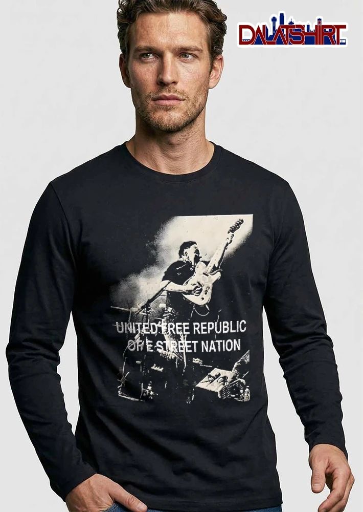 United Free Republic Of E Street Nation Black White Rock Guitarist Halftone shirt
