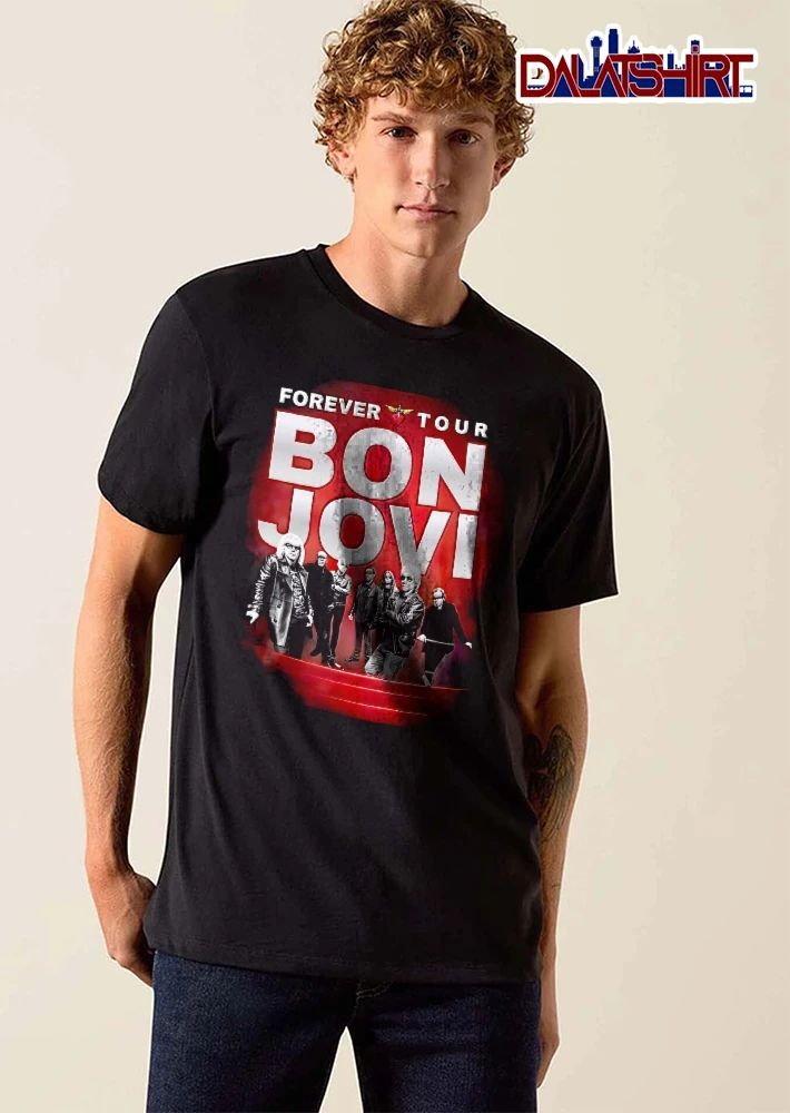 Bon Jovi Forever Tour Band Members Group Photo Red Background shirt