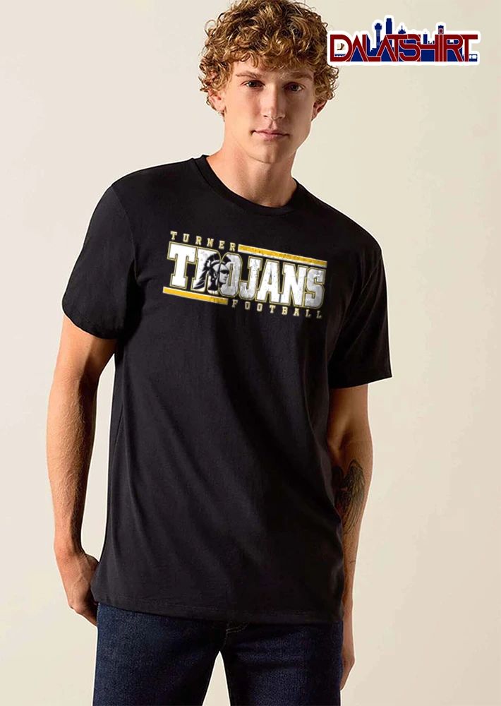Turner Trojans Football Greek Warrior Head Profile Block Typography shirt