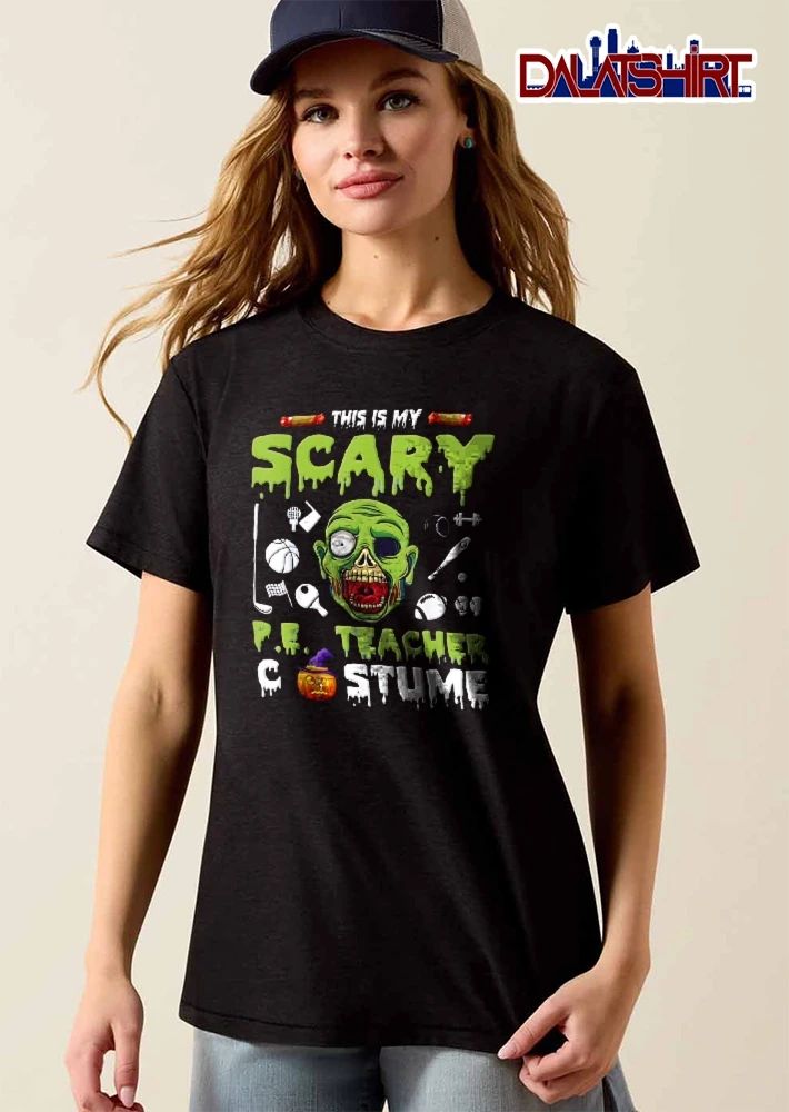 This Is My Scary Pe Teacher Costume Cartoon Zombie Head Sports Equipment Pumpkin shirt