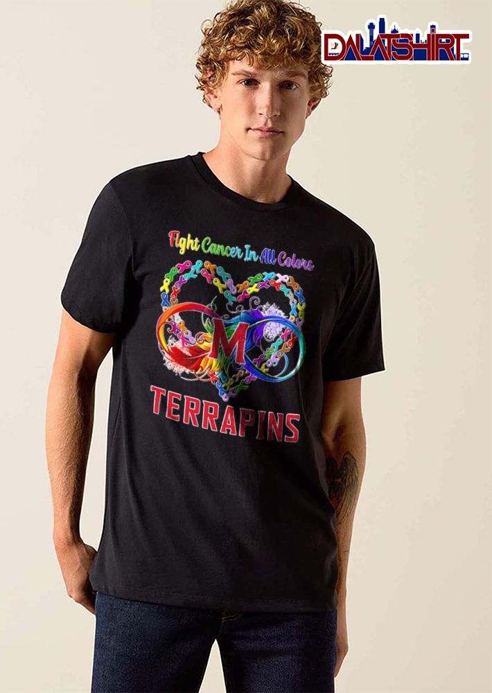 Maryland Terrapins NCAA Fight Cancer In All Colors Awareness Ribbons Infinity Heart Feather shirt
