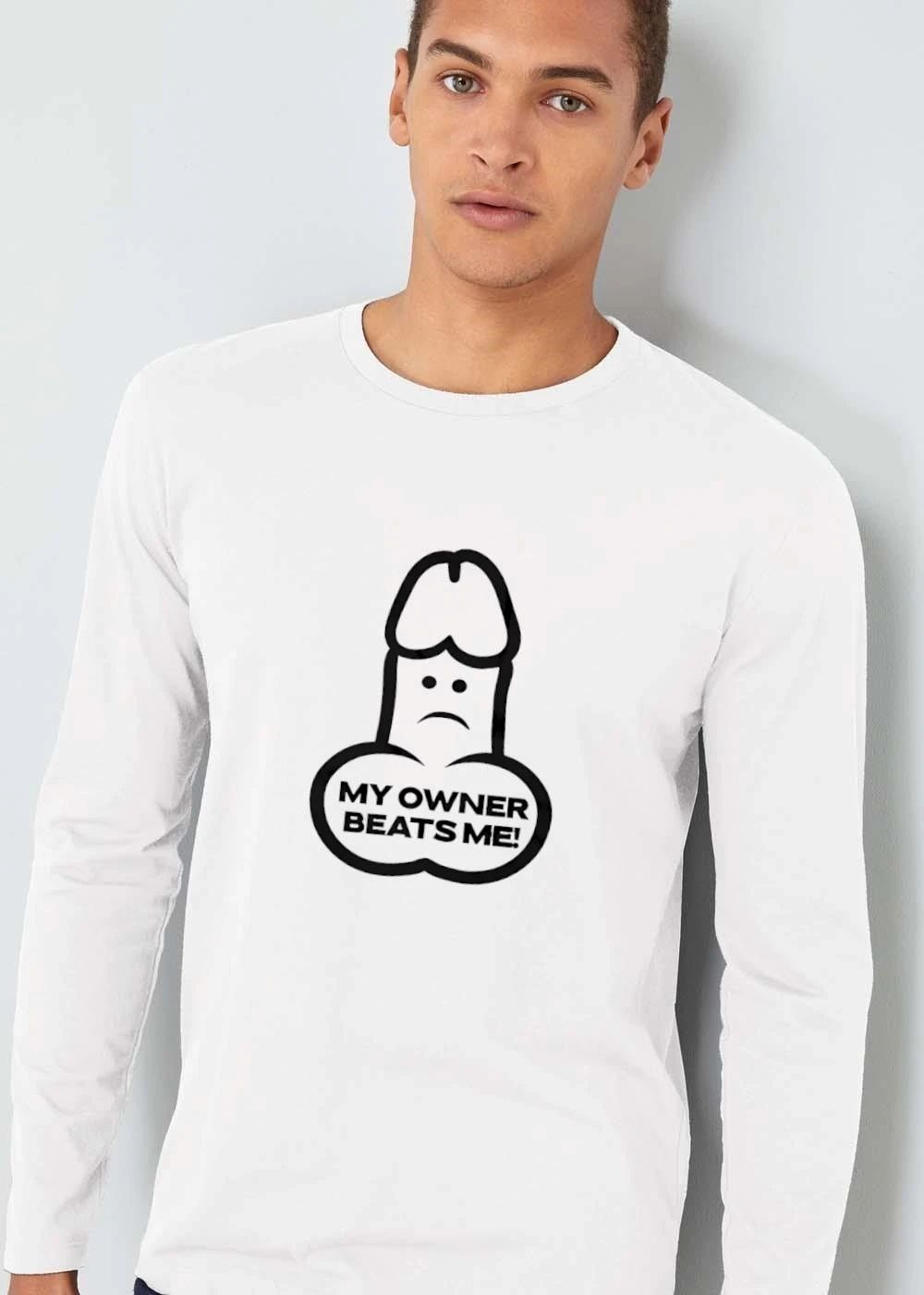 Funny My Owner Beats Me Sad Frowning Cartoon Penis Line Art shirt