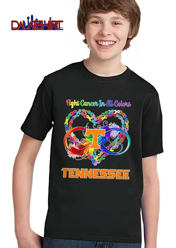 Tennessee Volunteers NCAA Fight Cancer In All Colors Ribbon Heart Rainbow Feather Infinity shirt