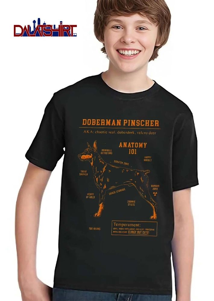 Doberman Pinscher Anatomy 101 AKA Chaotic Seal Doberdork Velcro Deer Dog Diagram Illustration shirt