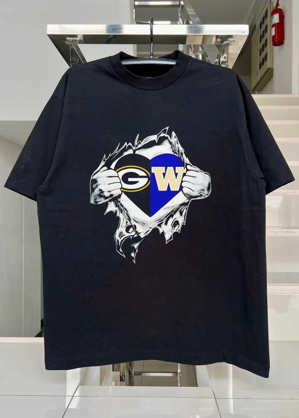 Tearing Chest Heart GW Green Bay Packers George Washington Shirt