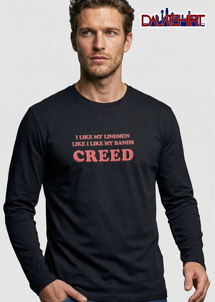 I Like My Linemen Bands Creed Red Retro Typography shirt