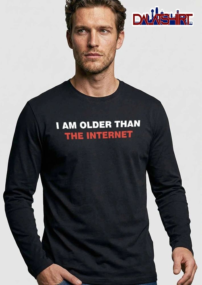 I Am Older Than The Internet Red White Block Letters Bold Typography shirt