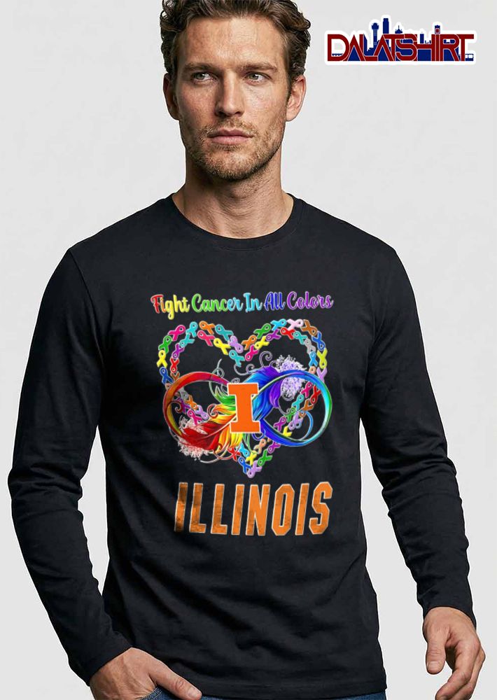Illinois Fighting Illini NCAA Fight Cancer In All Colors Rainbow Feather Infinity Symbol Heart Ribbons shirt