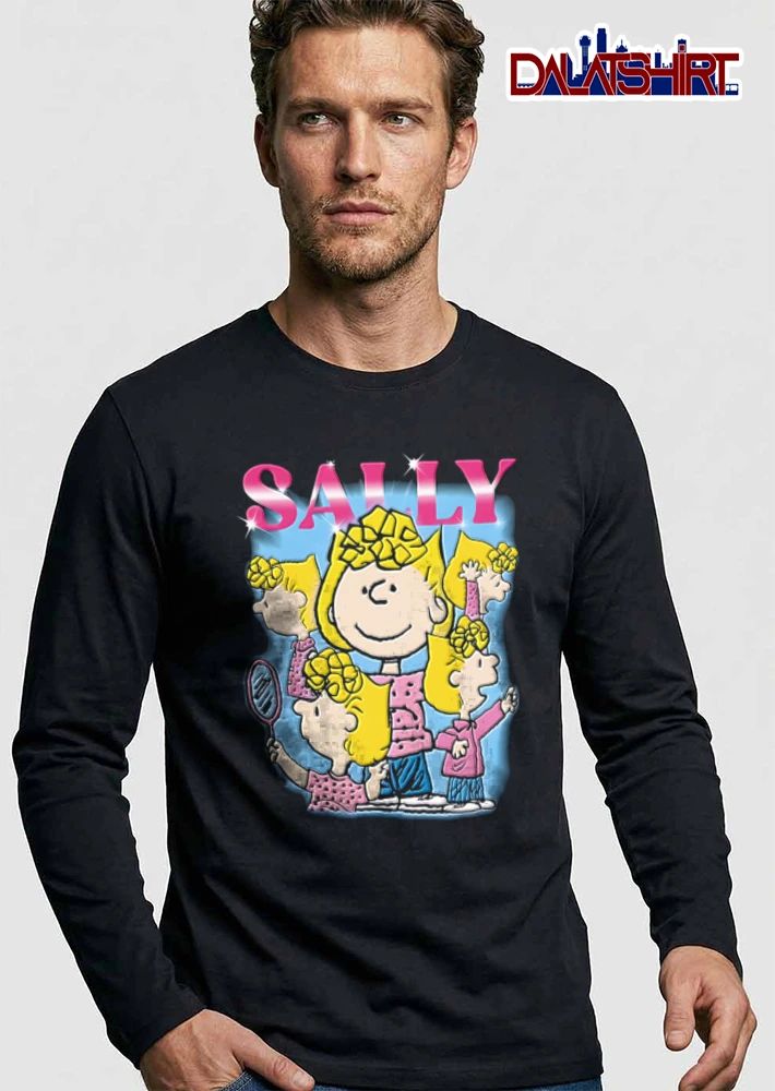 Sally Bootleg Cartoon Girl Poses Holding Hand Mirror Sparkles shirt