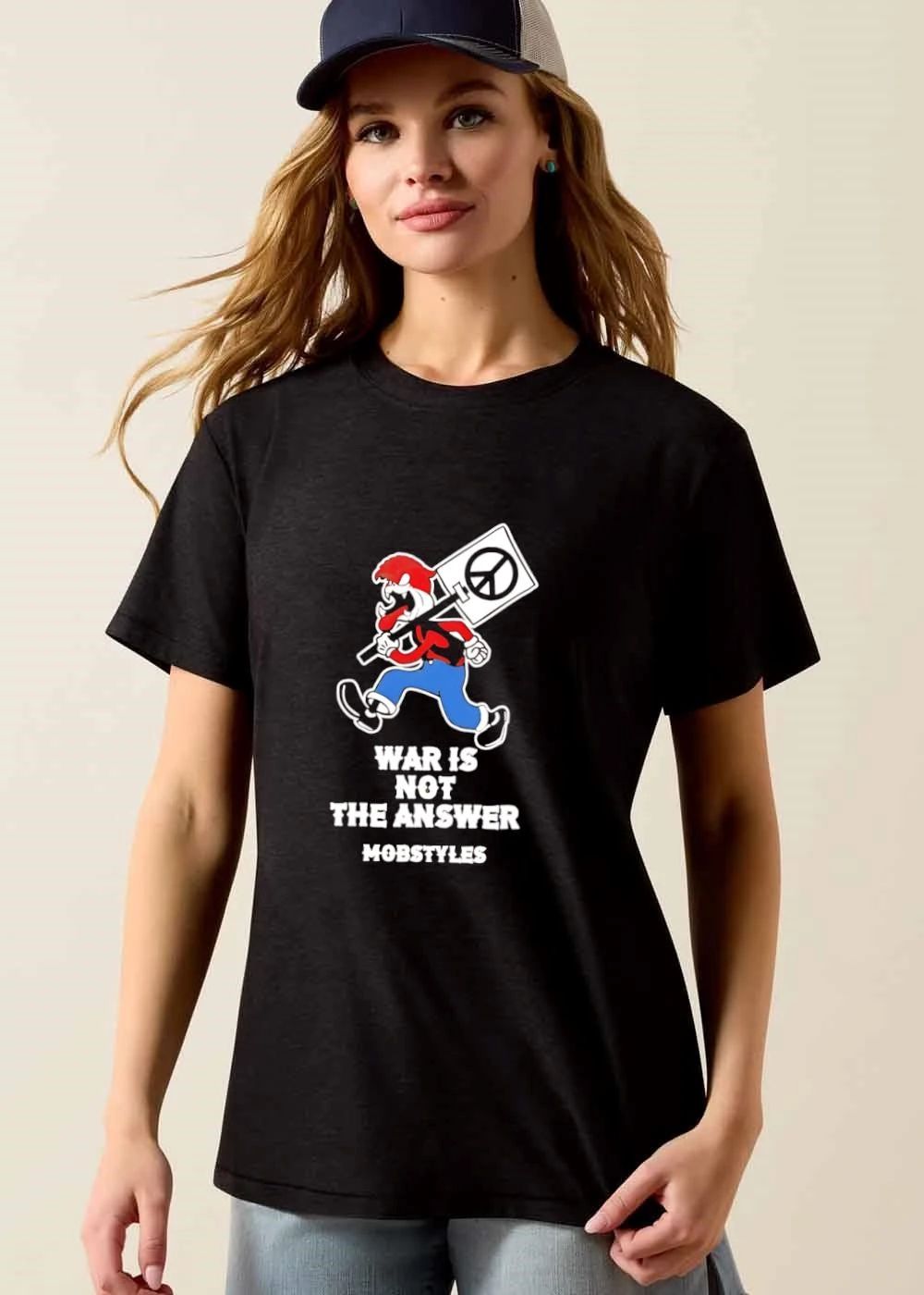 Mobstyles War Is Not The Answer Cartoon Creature Carrying Peace Sign Board shirt