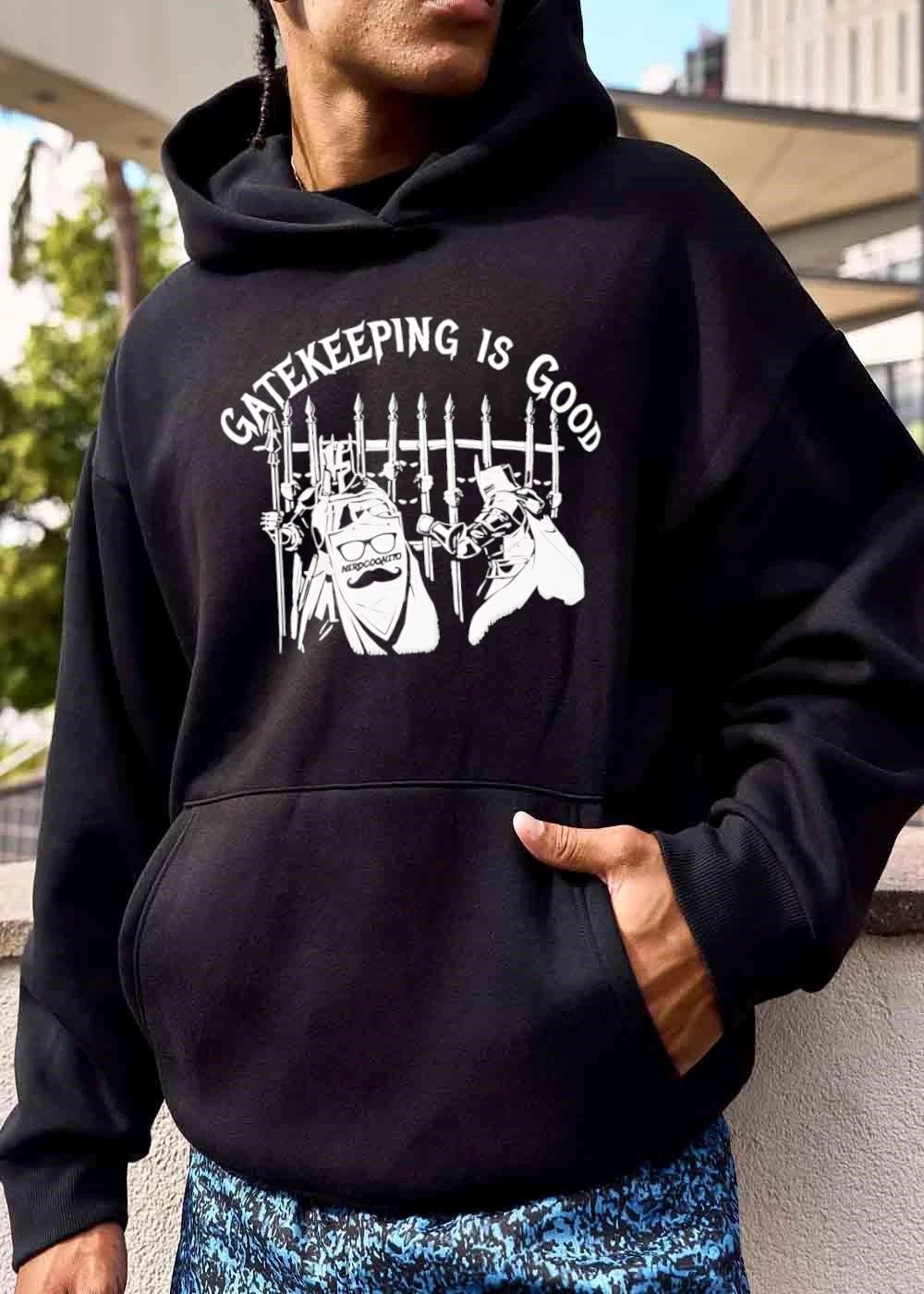 Gatekeeping Is Good Nerdcognito Knights Guarding Iron Gate Shield Spear Line Art shirt