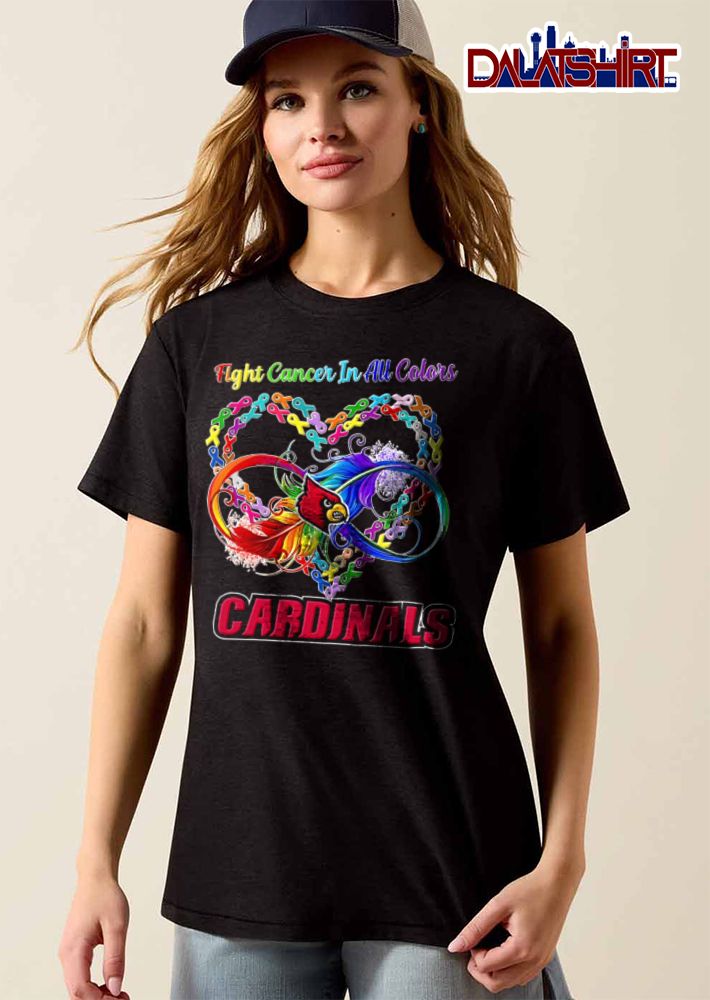 Louisville Cardinals NCAA Fight Cancer In All Colors Ribbon Heart Rainbow Feather Infinity Symbol shirt