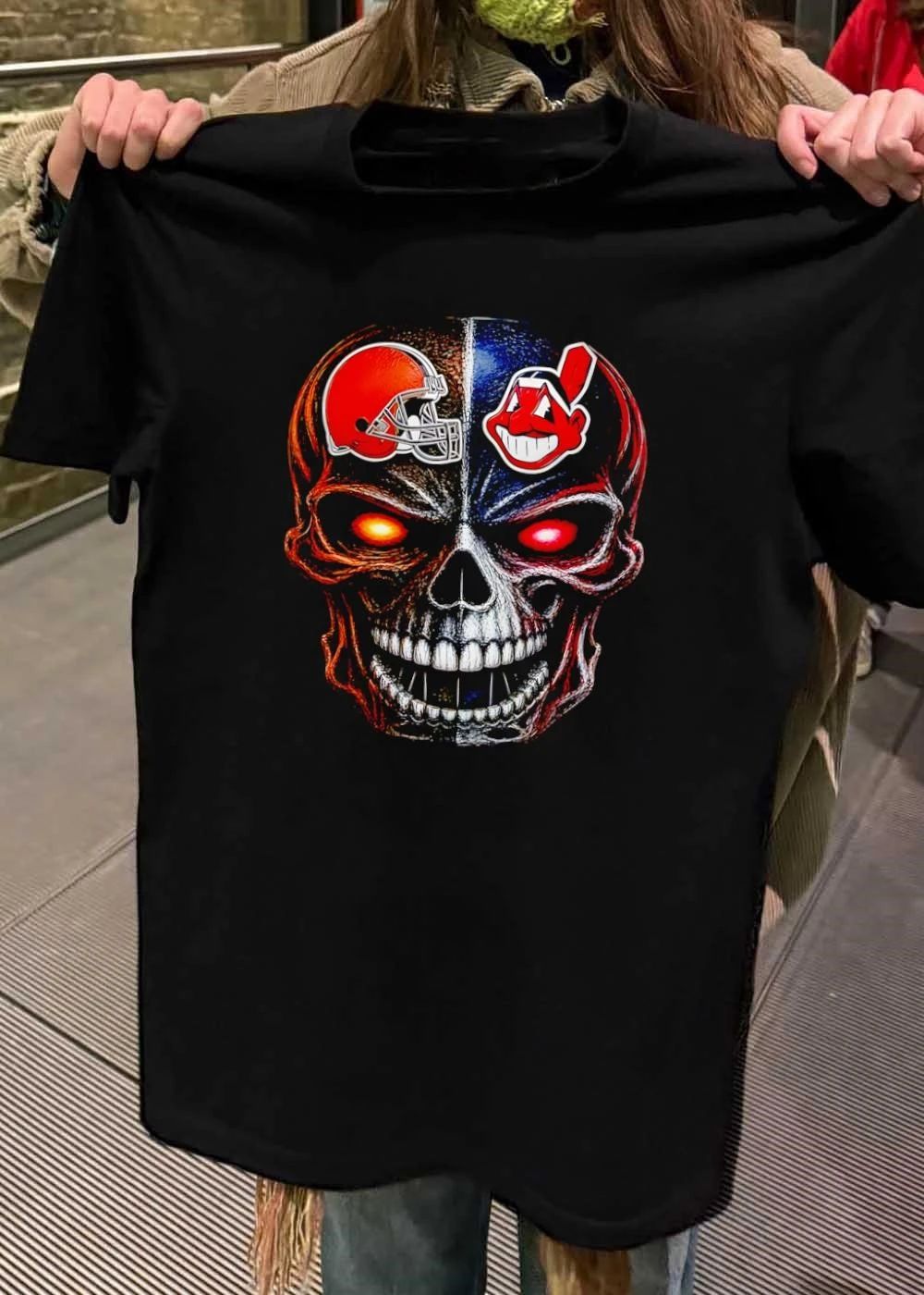 Cleveland Sports Skull Helmet Mascot Fan Apparel Browns Indians T-Shirt