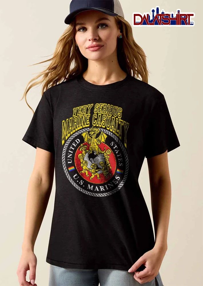 United States US Marines Very Serious Marine Casualty Yellow Dragon Globe Children Rainbow Flag shirt
