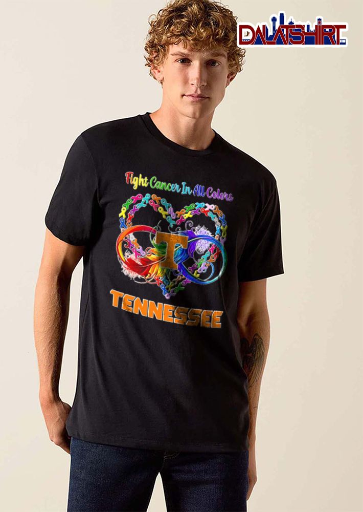 Tennessee Volunteers NCAA Fight Cancer In All Colors Awareness Ribbons Heart Rainbow Feather Infinity Loop shirt
