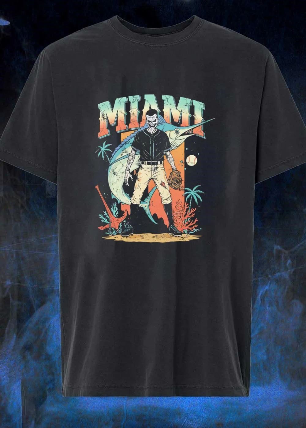 Miami Marlins Skeleton Baseball Player T-Shirt
