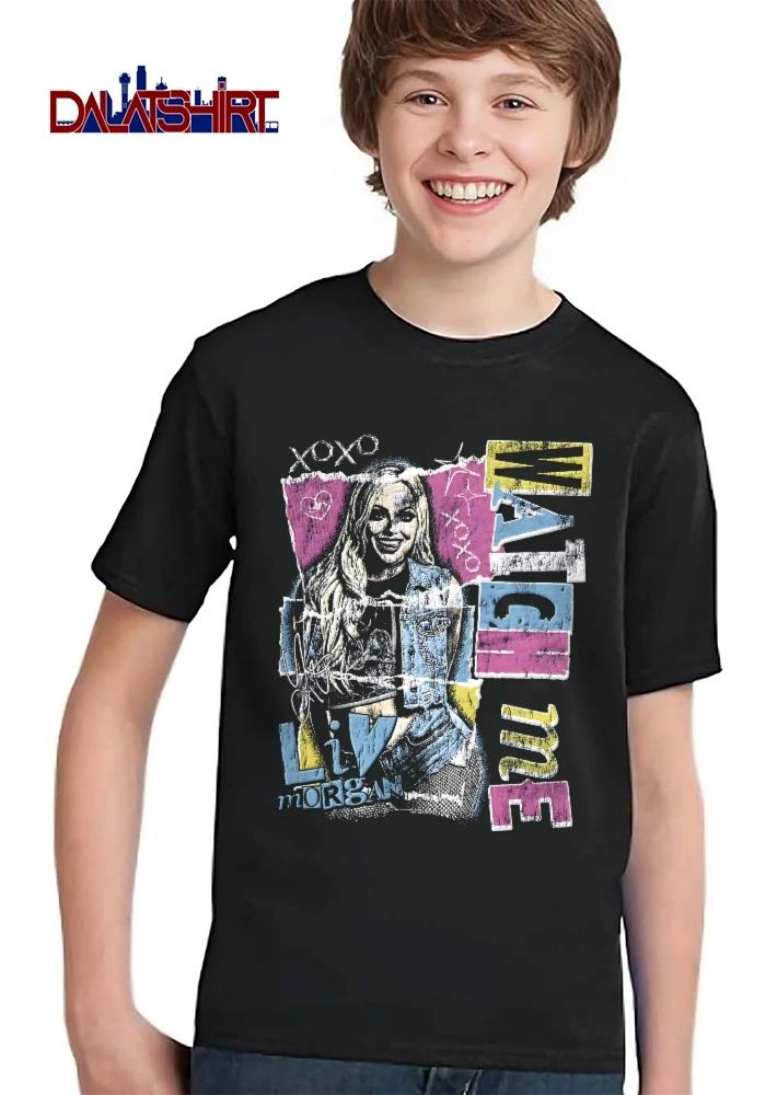 Watch Me Xoxo Liv Morgan Blonde Woman Denim Vest Distressed Halftone Torn Paper Collage shirt