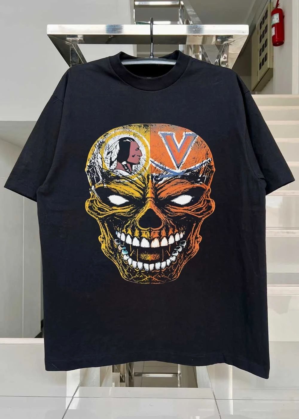 Washington Redskins and UVA Split Face Skull T-Shirt