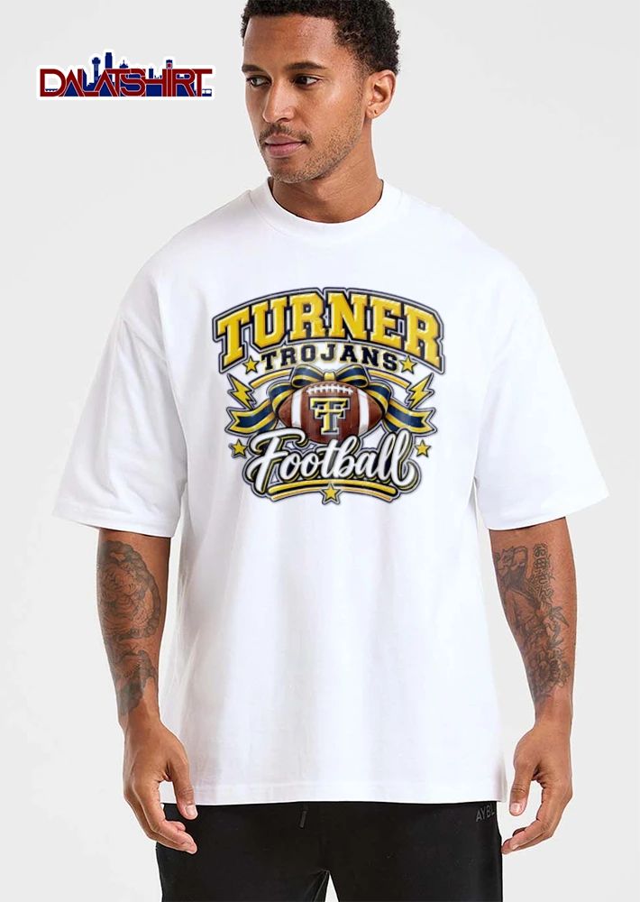 Turner Trojans Football Ribbon Bow Lightning Bolts Monogram Logo Stars shirt