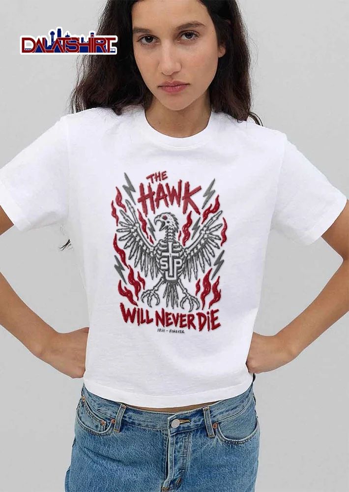 The Hawk Will Never Die 1851 Forever Skeletal Bird Wings Cross Flames Lightning Line Art shirt