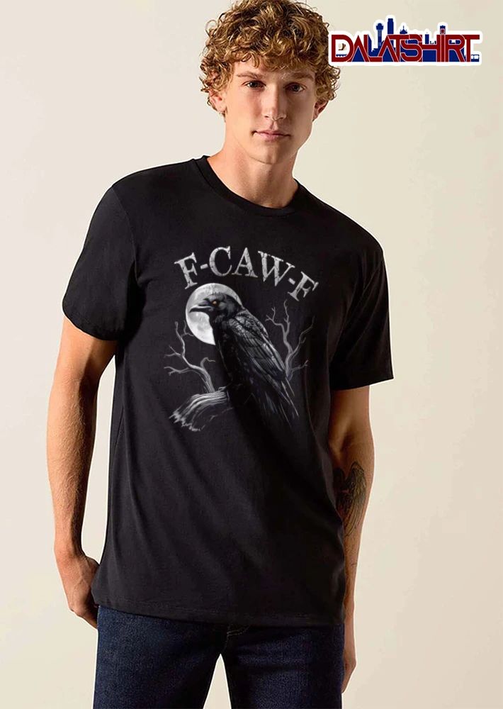 F Caw Distressed Black Raven Perched Gnarled Tree Moon shirt