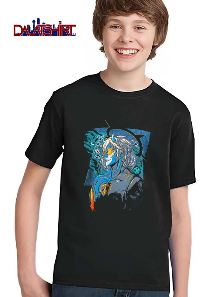 Anime Horned Male Portrait Spiked Halo Bullet Holes Halftone shirt