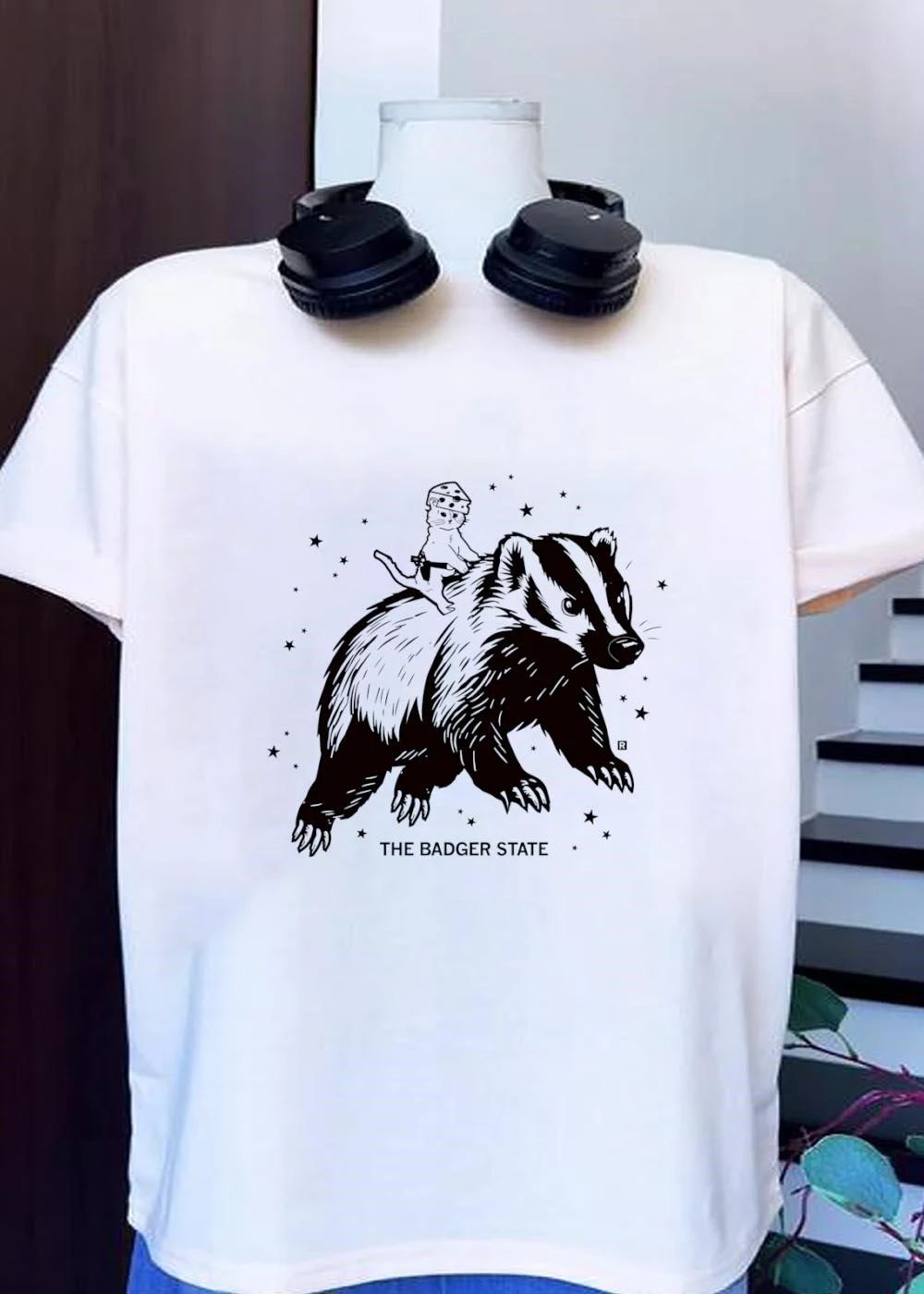 The Badger State Kitten Wearing a Cheese Hat Riding a Badger shirt