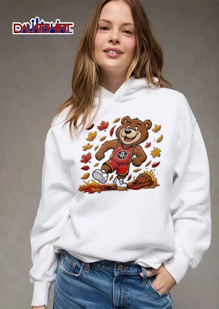Houston Rockets NBA Clutch The Bear Mascot Running Falling Autumn Leaves Basketball Cartoon shirt