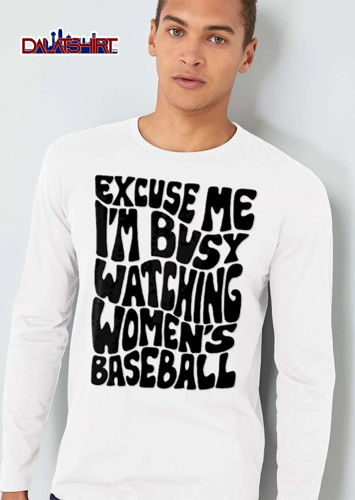 Excuse Me Im Busy Watching Womens Baseball Doodlebymeg Retro Groovy Wavy Typography shirt