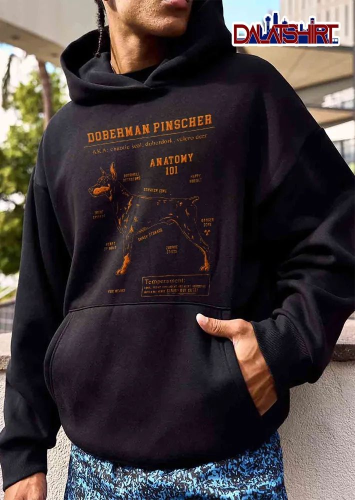 Doberman Pinscher Anatomy 101 AKA Chaotic Seal Doberdork Velcro Deer Dog Diagram Illustration shirt