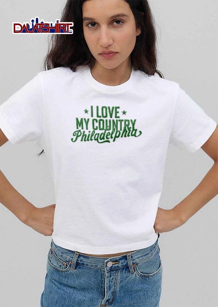 I Love My Country Philadelphia Green Stars Cursive Overlapping Lettering shirt