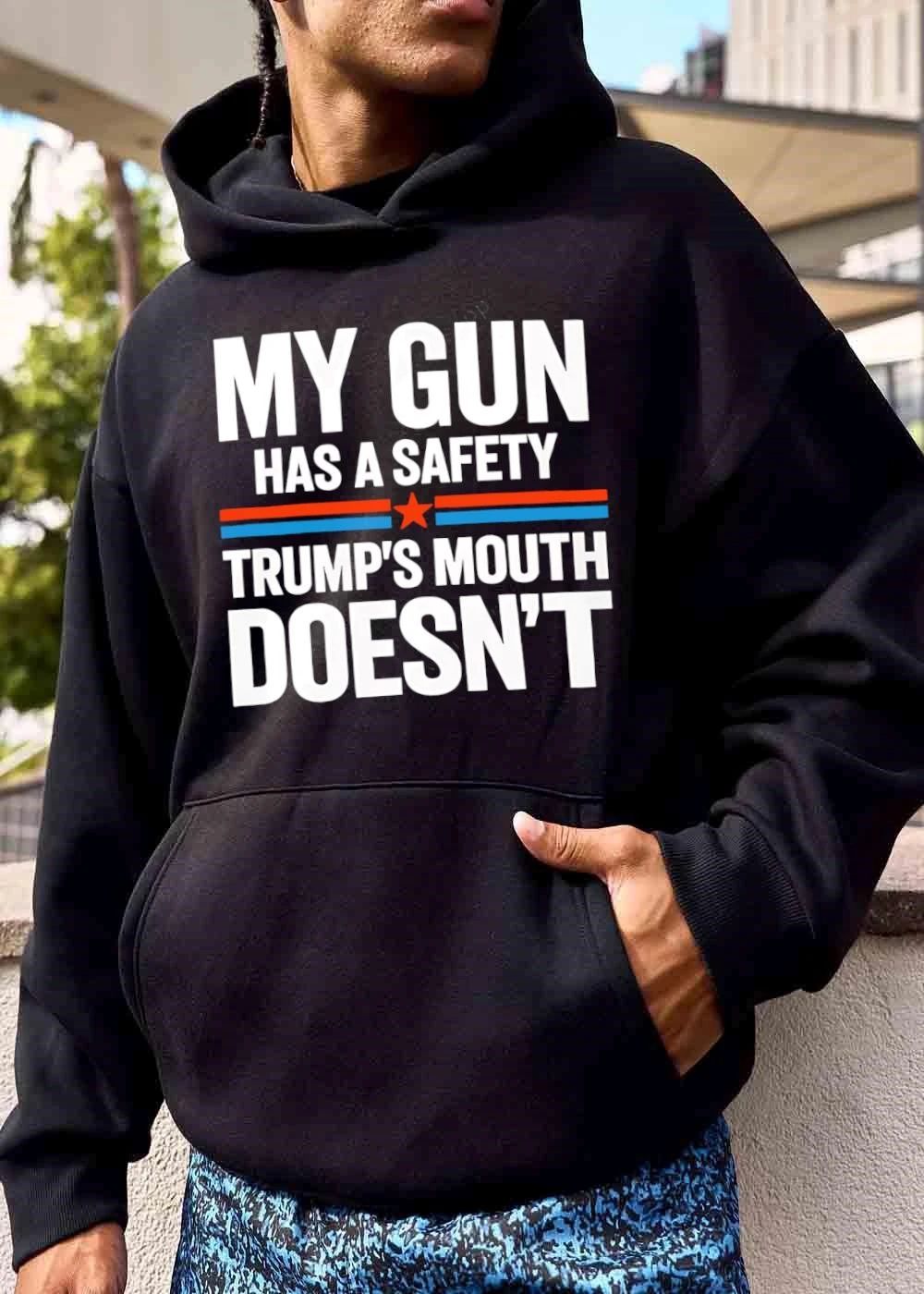My Gun Has A Safety Trumps Mouth Doesnt Red Blue Stripes Star shirt
