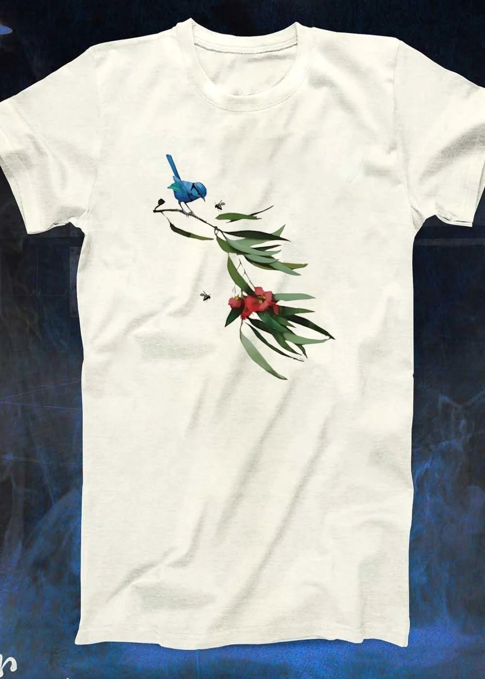 Blue Wren Perched on Eucalyptus Branch Bird shirt