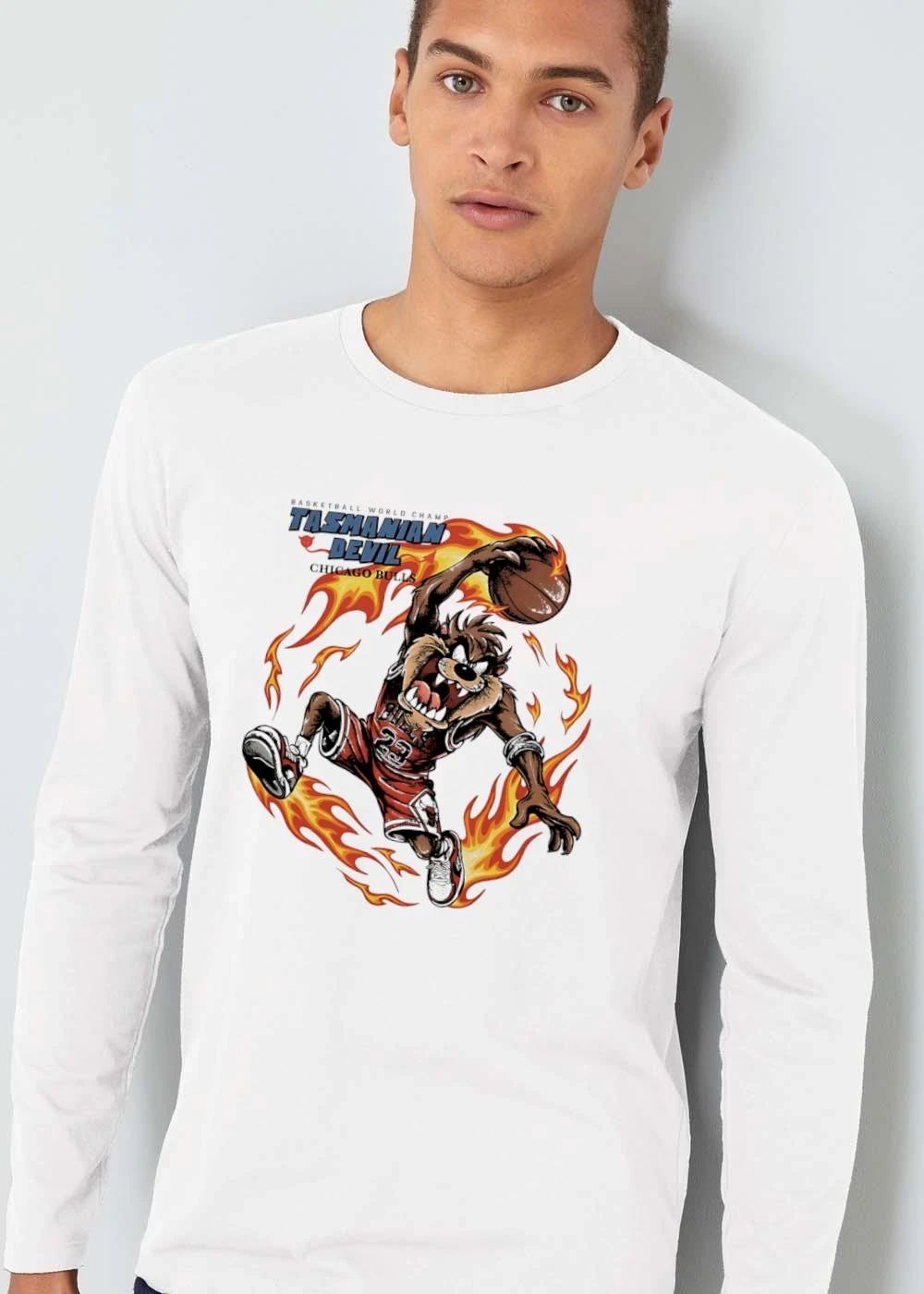 Chicago Bulls NBA Basketball World Champ Tasmanian Devil Cartoon Character Dunking Fire Flames shirt
