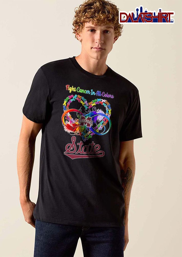 Mississippi State Bulldogs NCAA Fight Cancer In All Colors Awareness Ribbons Heart Feather Infinity Symbol shirt