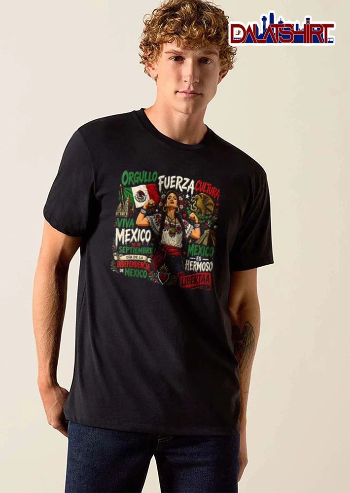 Orgullo Fuerza Cultura Viva Mexico 16 De Septiembre Dia LA Independencia Flexing Woman Flag Eagle Pyramid shirt
